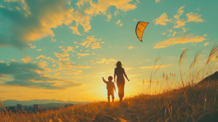 Silhouette two children happy momentの素材