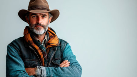 full body of farmer posing on white background on left side , Concept for business successの素材