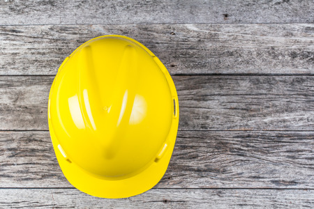 Helmet Safety On Wood Tableの写真素材