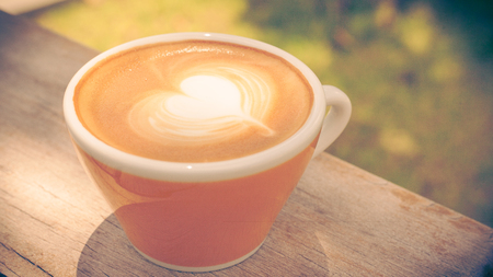 Close up Coffee latte art,vintage colorの写真素材