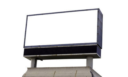 Large blank, empty, white billboard screen, isolated on white background, for your advertisement and designの写真素材