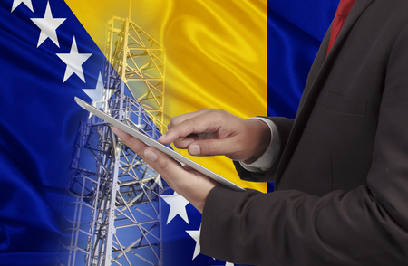 business and mobility communications concept Bosnia and Herzegovina Flag backgroundの写真素材