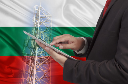 business and mobility communications concept Bulgaria Flag backgroundの写真素材