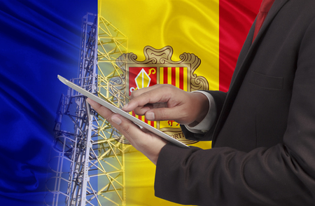 business and mobility communications concept Andorra Flag backgroundの写真素材