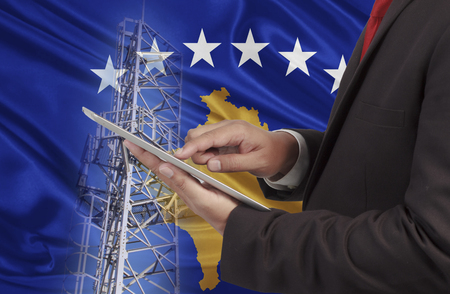business and mobility communications concept Kosovo Flag backgroundの写真素材