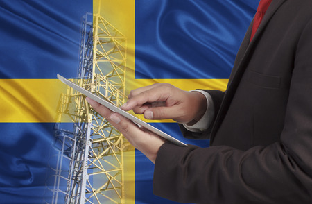business and mobility communications concept Sweden Flag backgroundの写真素材