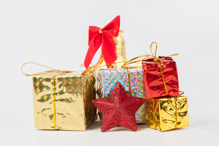 Composition of the Christmas decorations isolated on whiteの写真素材