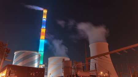 Chemnitz, Germany - August 30, 2019: Timelapse from eins energie chemnitz, power plant in Chemnitz...