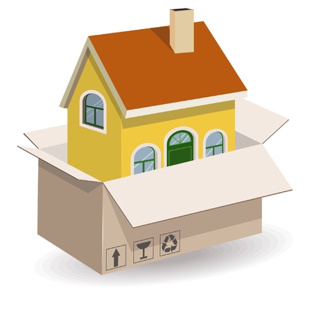 House in the box. New house concept. Real estate 3d illustration のイラスト素材