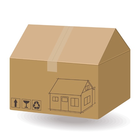 House in the box. New house concept. Real estate 3d illustration のイラスト素材