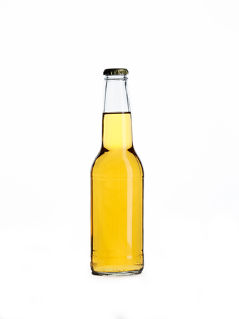 Clear beer bottle with cap on white backgroundの写真素材