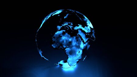 3D holographic globe with blue hue featuring Europe, Africa, Middle Eastの写真素材