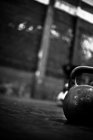 crossfit kettlebell in a gymの写真素材