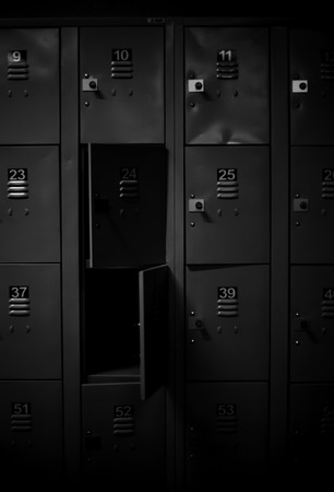 row of lockers with dramatic lightingの写真素材