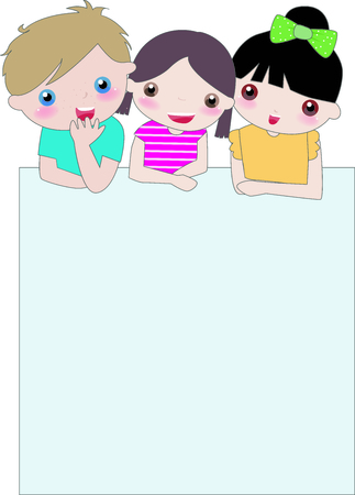 illustration of very cute children and bannerのイラスト素材