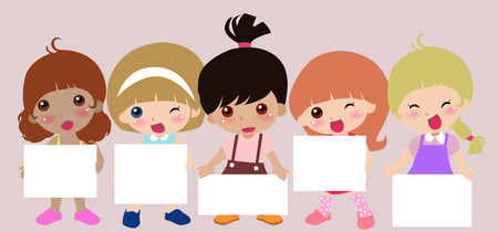 illustration of very cute children and bannerのイラスト素材