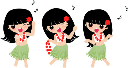 Illustration of a cute Hawaiian girls-danceringのイラスト素材