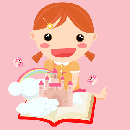 illustration of a very cute girl in reading のイラスト素材