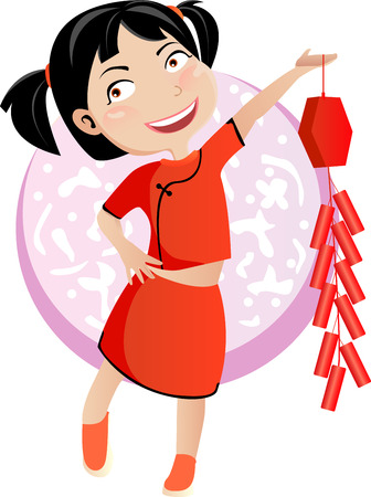 illustration of a cute beautiful girl of china のイラスト素材