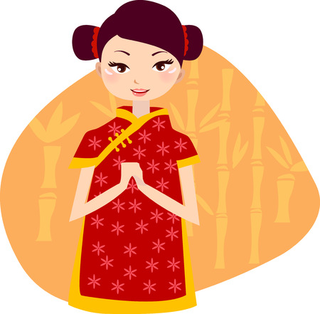 illustration of a cute beautiful girl of china のイラスト素材
