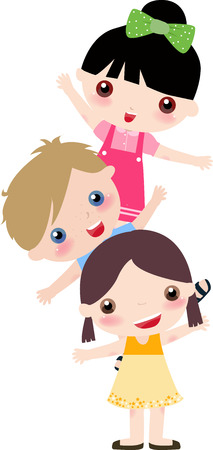 illustration of  three cute kids -boy and girlsのイラスト素材