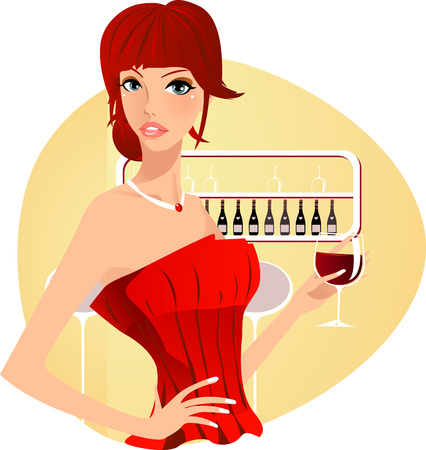 illustration of a beautiful girl in barのイラスト素材