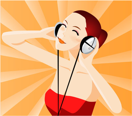 Illustration of a pretty girl listening musicのイラスト素材