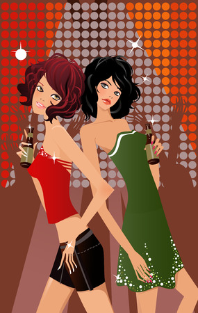 illustration of fashion girls in the bar dancingのイラスト素材