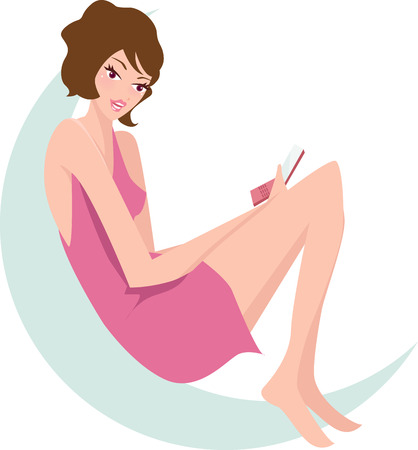 Pretty girl talking on the phone at home のイラスト素材