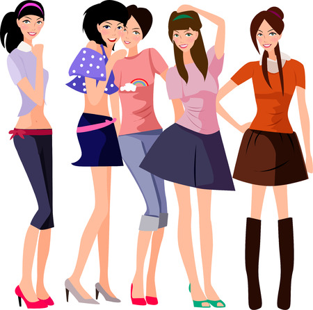 illustration of five pretty fashion women-modelのイラスト素材