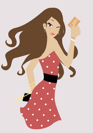 illustration of fashion girl with card to shopping のイラスト素材
