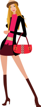 illustration of a beauty shopping girl with shopping bagのイラスト素材