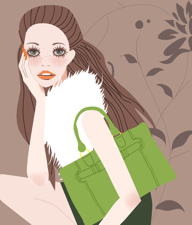 illustration of a beautiful shopping girl with bagのイラスト素材