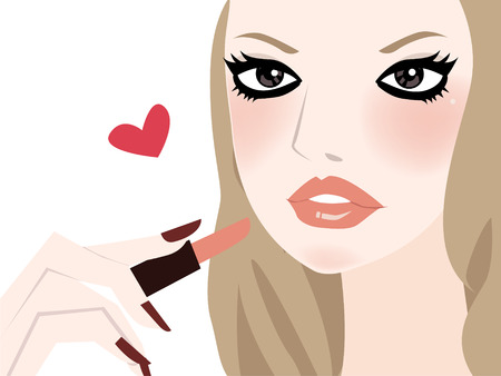 a illustration of a pretty woman applying make-up. のイラスト素材