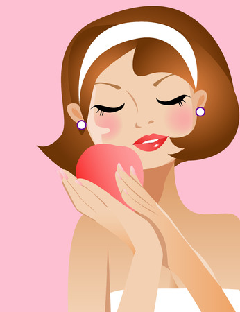 Illustation of a pretty girl and fruitのイラスト素材