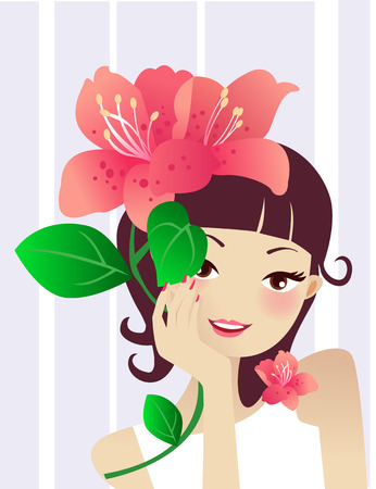 Illustration of a beauty girl and flowerのイラスト素材