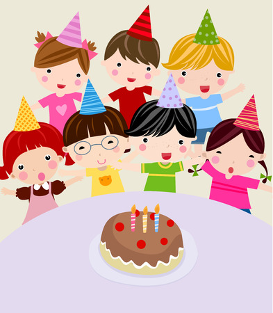 Children with a birthday cake. illustration. のイラスト素材