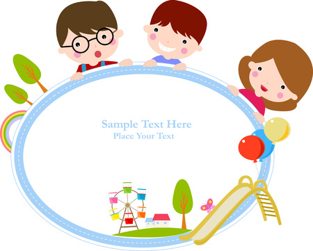 Illustration of cute group of children and frameのイラスト素材