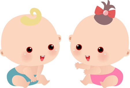 Vector illustration of little baby boy and a baby girlのイラスト素材