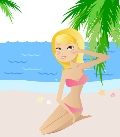 Illustration of a beauty bikini girl on beachのイラスト素材