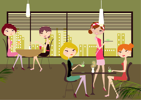 Illustration of a beauty girls at the cafe  のイラスト素材