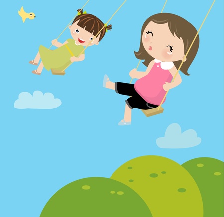 girls on a swing のイラスト素材