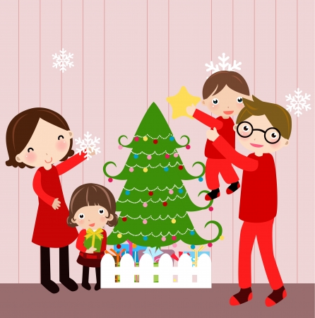 Illustration of happy family at christmas のイラスト素材