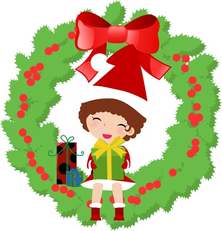 girl and christmas wreath のイラスト素材