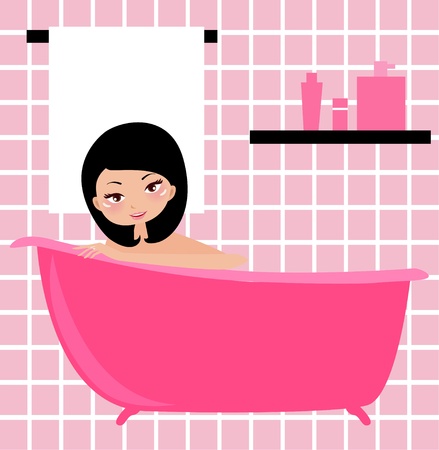 Illustration of a woman taking a bath  のイラスト素材