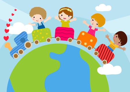 Party Invitation Featuring  Kids Riding on a Toy Train のイラスト素材
