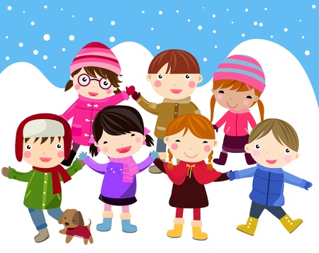 children having fun in snowのイラスト素材
