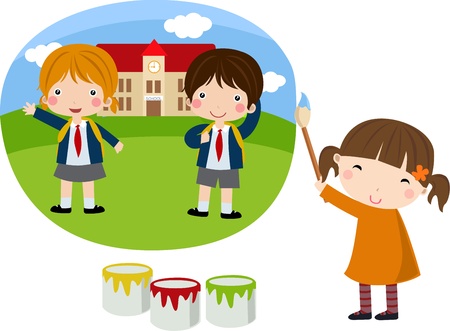 Cute little painter-girl のイラスト素材