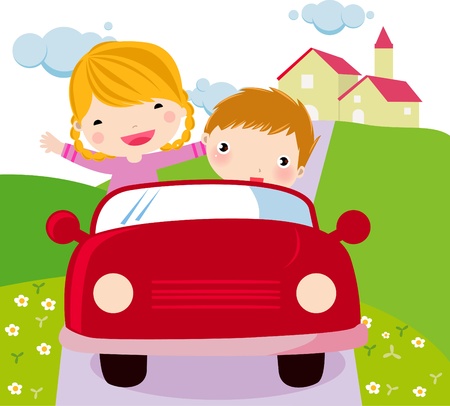couple riding in a car のイラスト素材