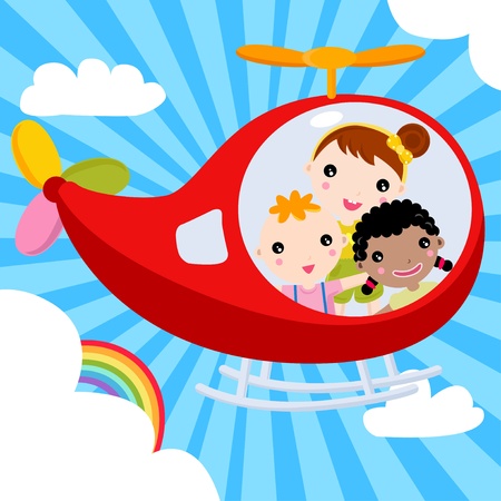 Helicopter and childrenのイラスト素材